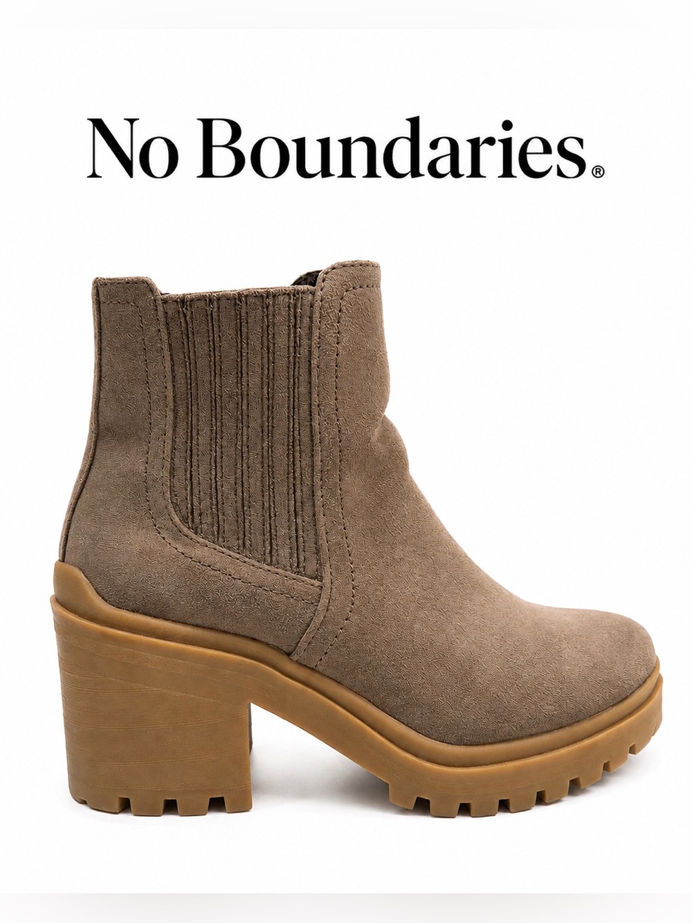 No Boundaries Taupe Chelsea Lug Heel Bootie